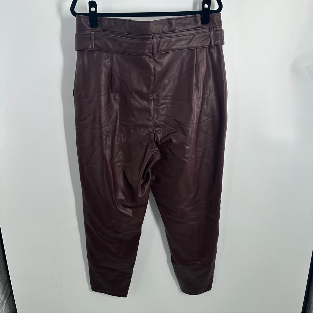 Abercrombie and Fitch Maroon Dark Red Faux Leather Paper Bag Waist Pants - Picture 6 of 9